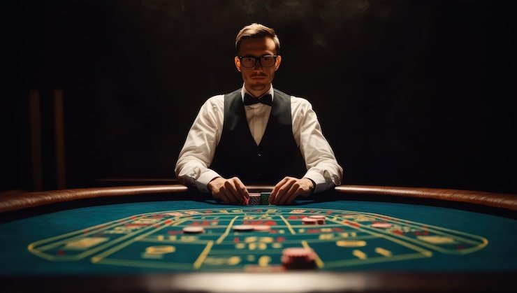 Dealer Boom City menjelaskan aturan Teen Patti kepada pemain multilingual